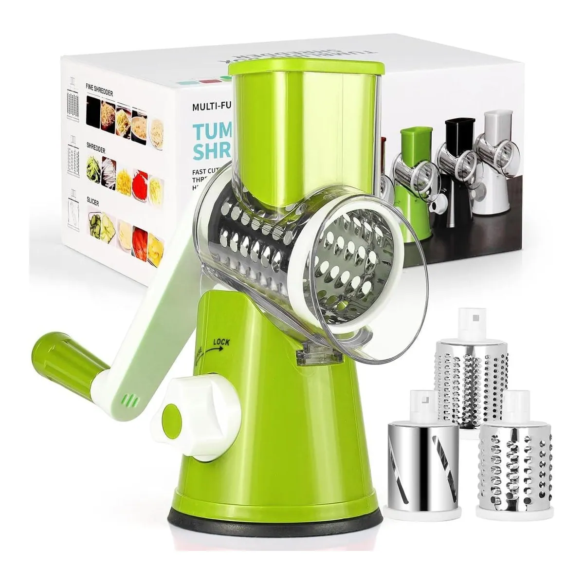 Rotary Drum Grater & Shredder with Suction Base in use