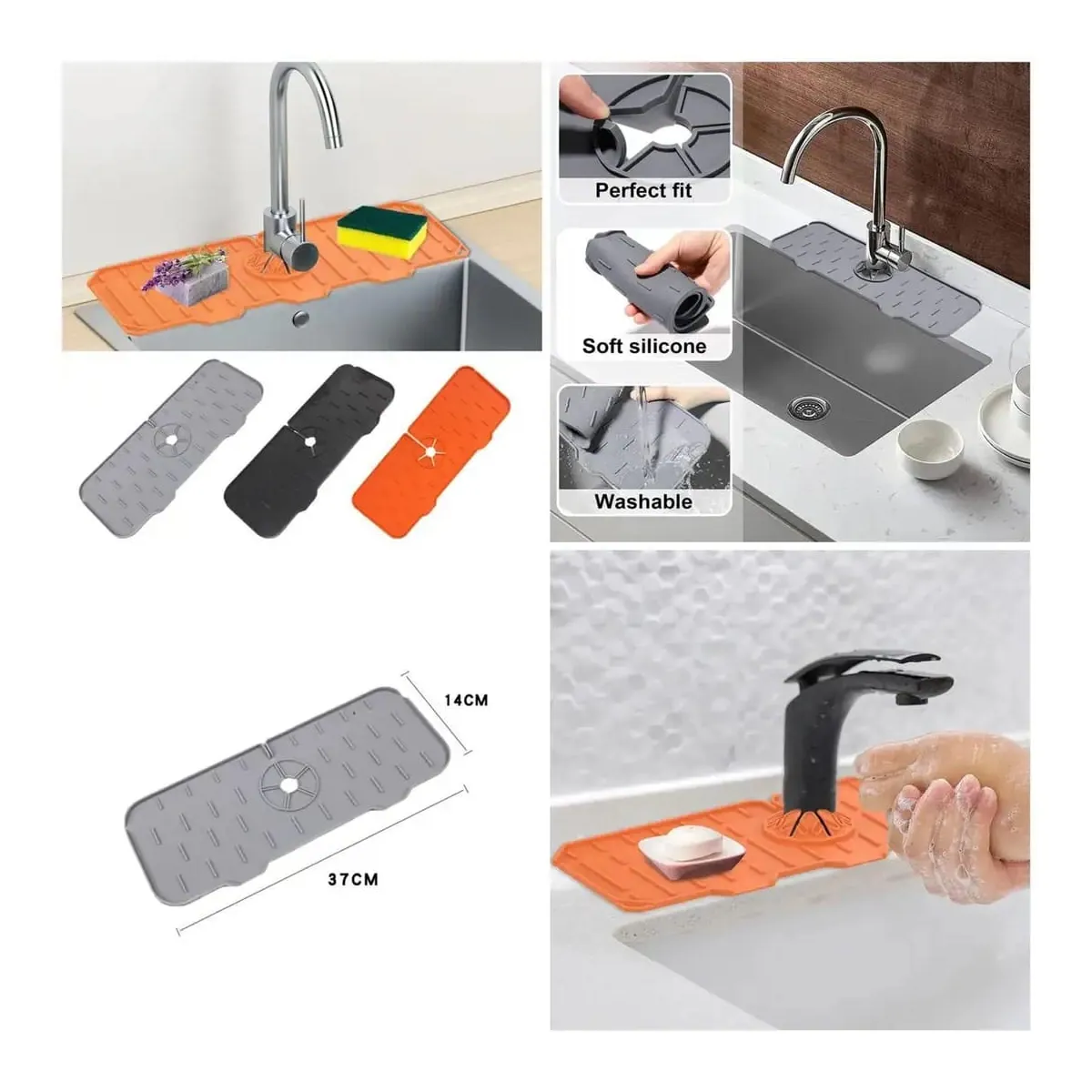 Silicone Faucet Splash Mat & Sink Drip Catcher in use
