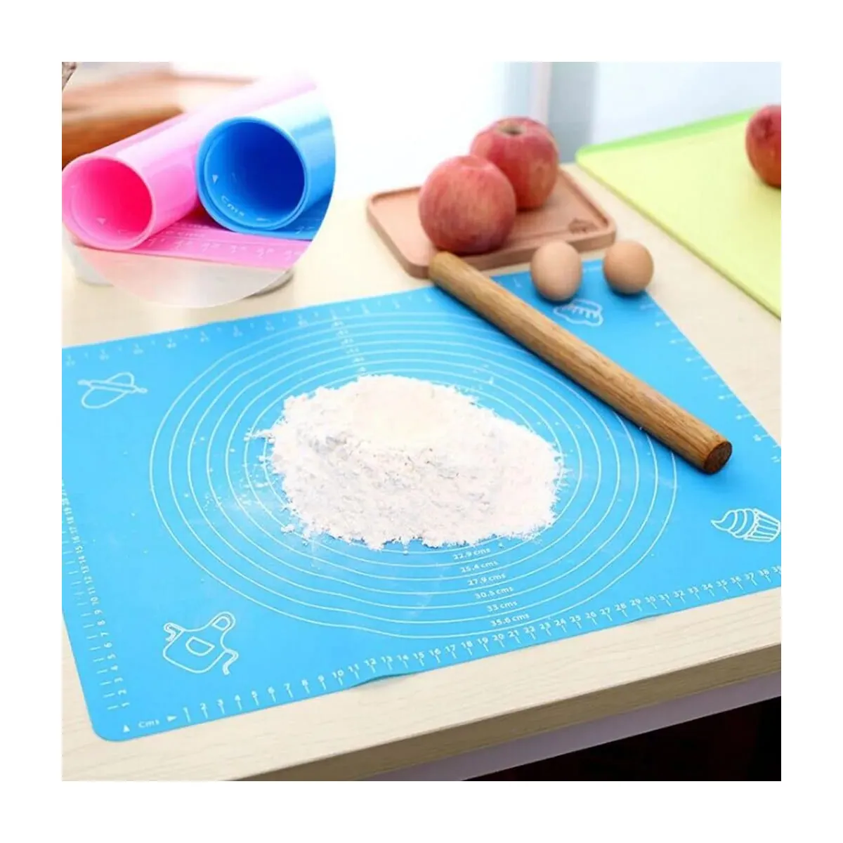 Silicone Dough Kneading & Baking Mat with Measurements in use